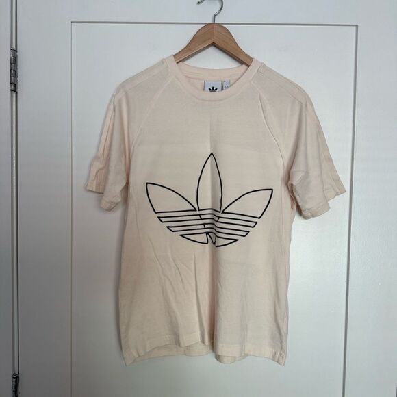 Adidas T-Shirt Mens Sz S Ivory Crewneck Embroidered Trefoil Logo RARE - Picture 1 of 13